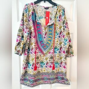 Vibrant Floral Mini Dress with Tassels